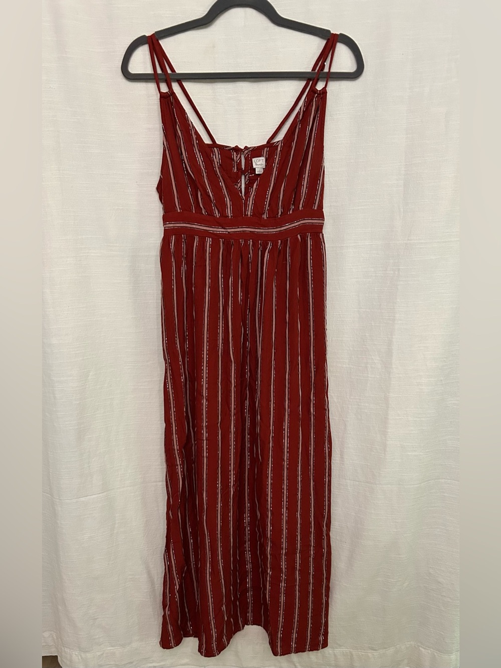 LOFT Beach Red Striped Maxi Dress with Cream Accents & Double Spaghetti Straps
